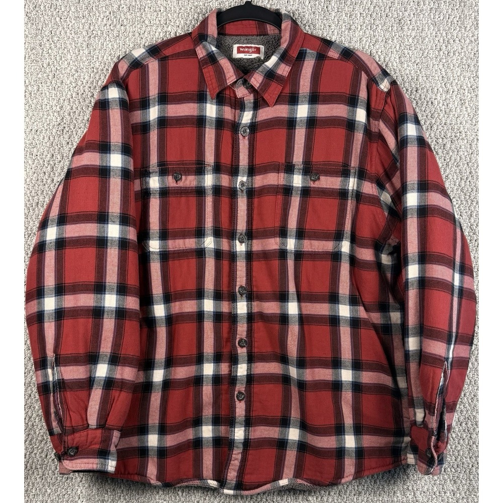 Wrangler Sherpa Lined Flannel Shirt Jacket Plaid Chore Shacket L